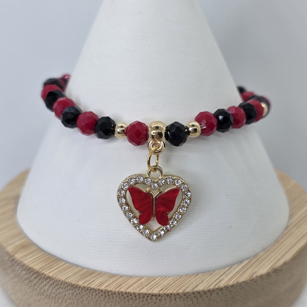 Elegant Red and Black Butterfly Charm Bracelet BR214